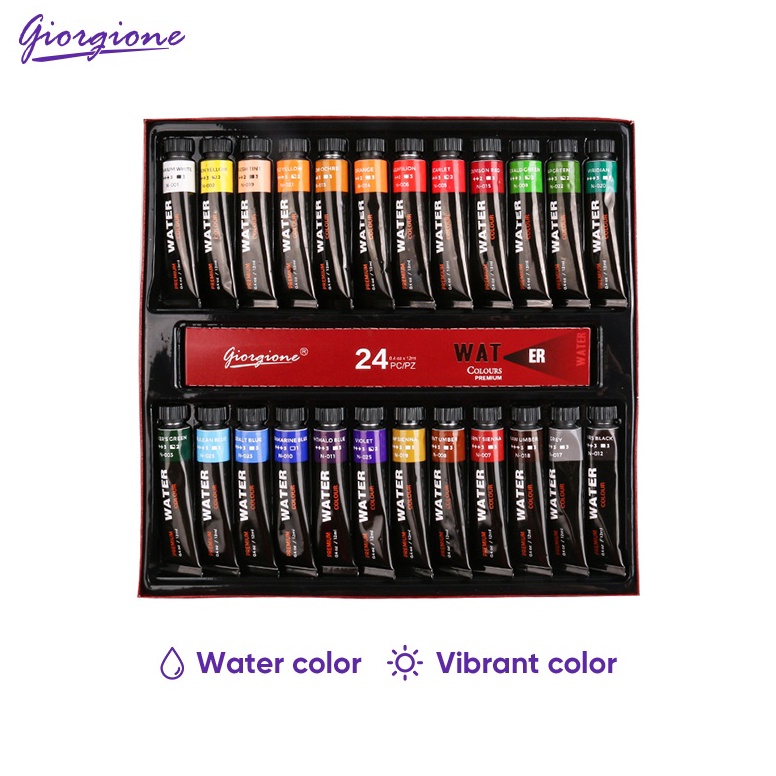 

KODE F9E3 Giorgione Watercolor Paint Set Paket Cat Air 1224 Warna 12mlbotol