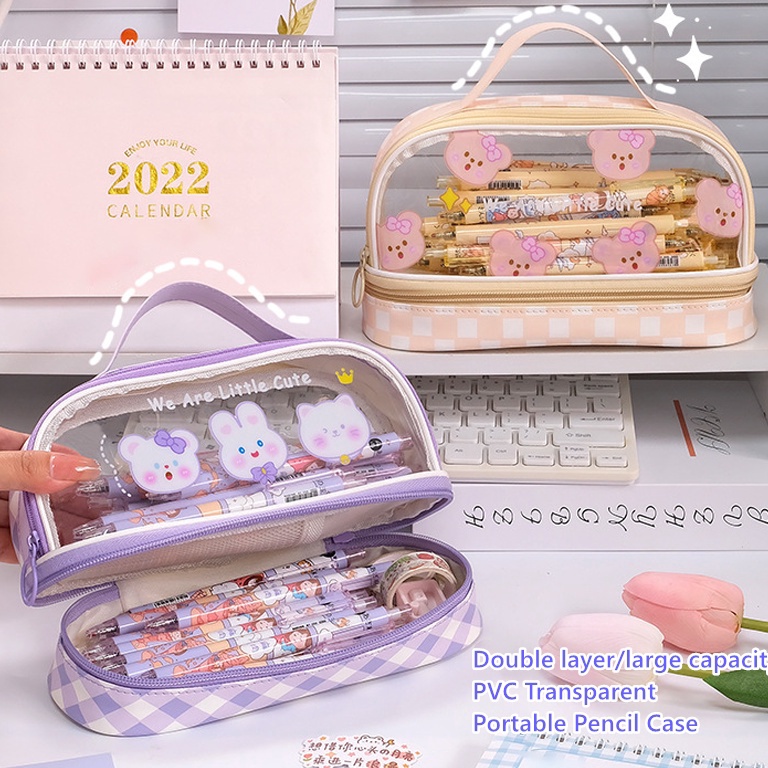 

KODE E9Y7 Kartun Baru Kapasitas Pen Bag Storage Bag untuk mahasiswa SMA Junior Portable Cute Simple Stationery Box