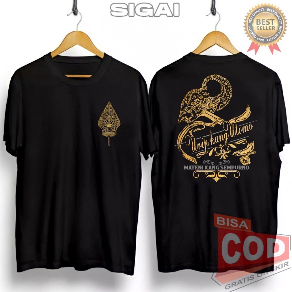 KAOS WAYANG KULIT URIP KANG UTOMO  Baju Distro Wayang Jawa  Atasan Pria  wayang kulit gunungan