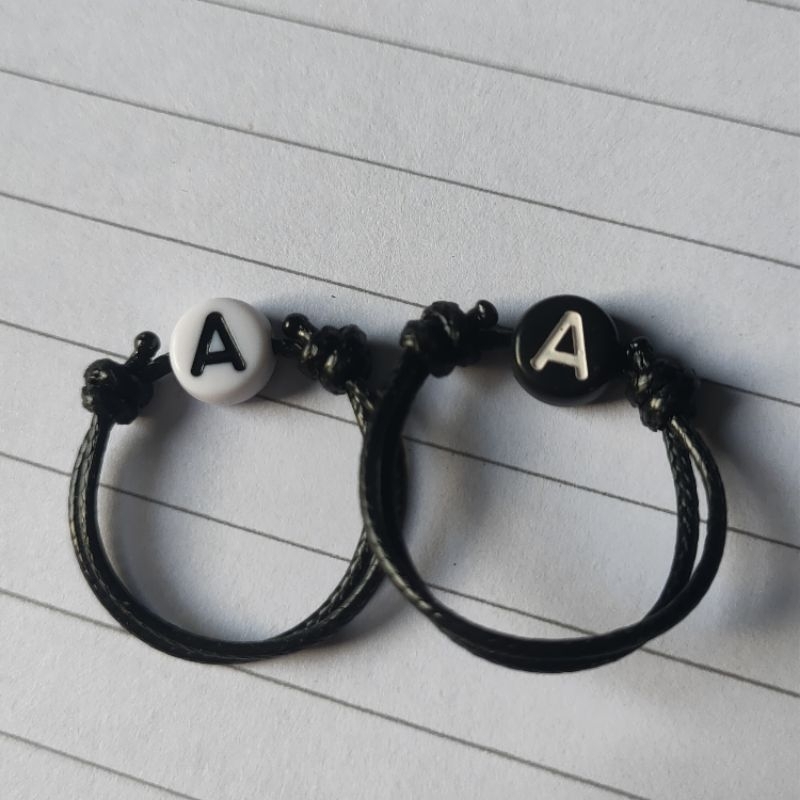 Cincin Inisial Huruf Pipih - Cincin Inisial Tali Korea - Hitam