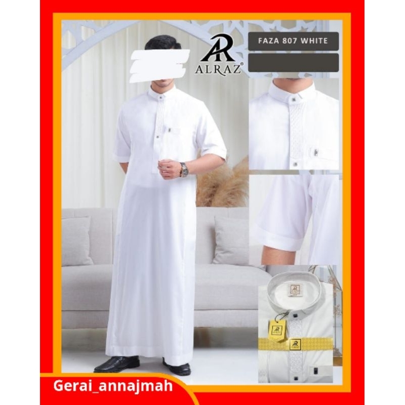 Jubah / Gamis Alraz Putih Lengan Pendek Premium