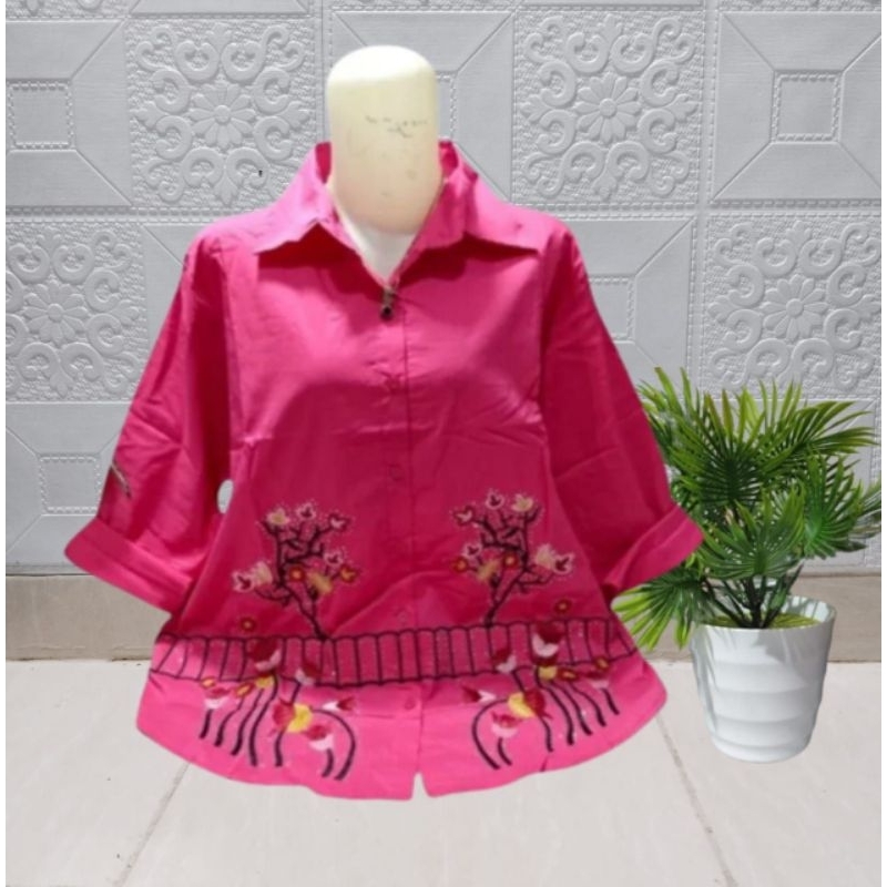 Atasan wanita kemeja Street katun import bordirXXL