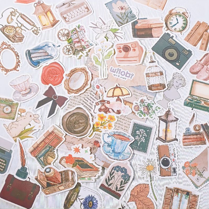 

{ WILOBI } Stiker Pack 60 PCS| Stiker Journaling | Stiker Decor | Stiker Vintage | Stiker satuan | Stiker doff | Stiker bergaya Vintage Aesthetic