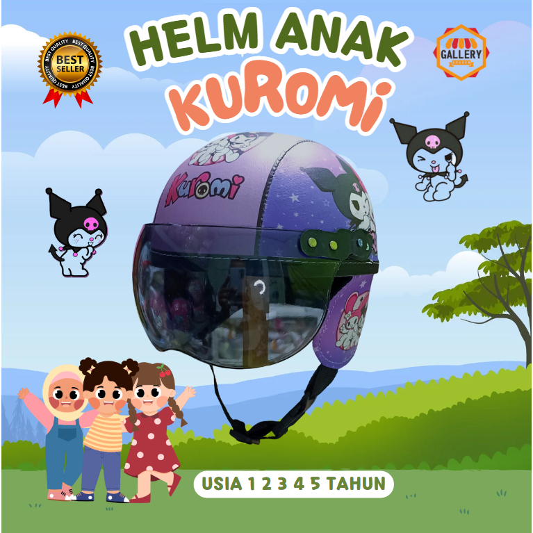 Helm Retro Anak Retro Karakter Anak Perempuan 1-5 Tahun** Motif Kuromi - Gallery Shanum