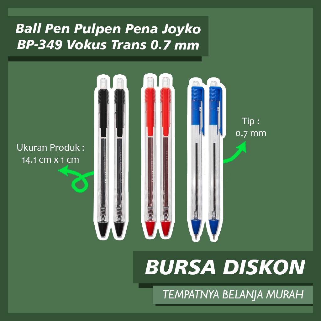 

Pena Mekanik Joyko Hitam Polos BP-349-12 Ball Pen Pulpen Pena Joyko BP-349 Vokus Trans 0.7 mm