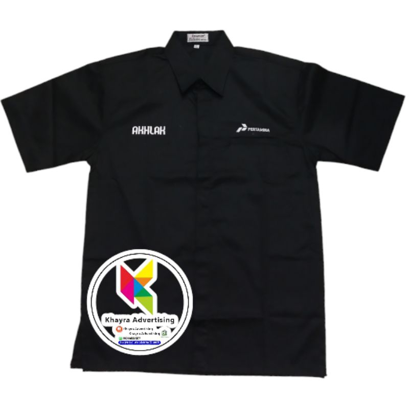 kemeja akhlak pertamina seragam akhlak pertamina Baju akhlak pertamina hitam lengan pendek