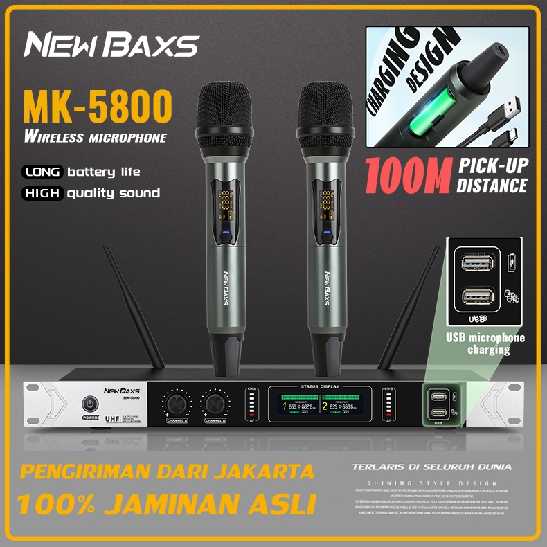 NEW BAXS mikrofon nirkabel karaoke MK-5800 wireless microphone Profesional Asli Genggam Mikrofon Nir