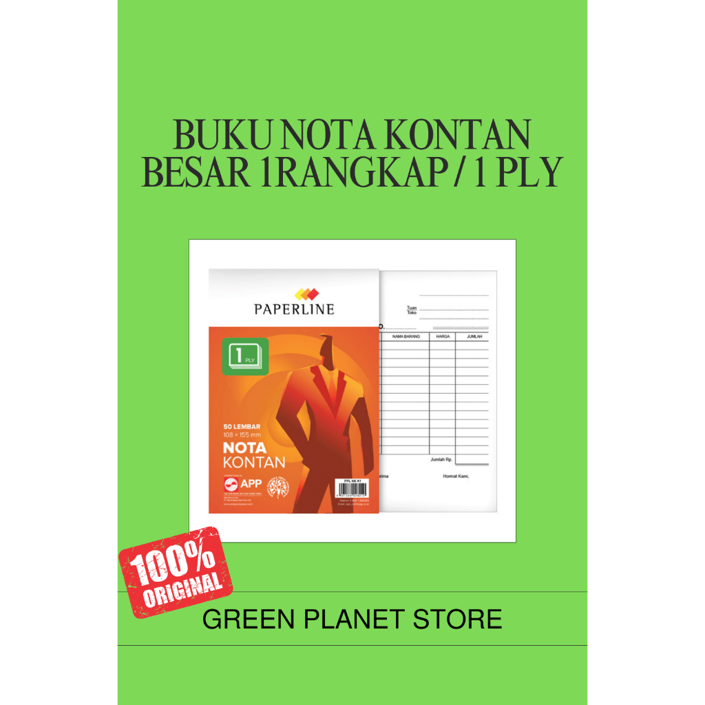 

Buku Nota Kontan Besar 1 Rangkap / 1 Ply HVS Merk Paperline ( Isi 10 buku )