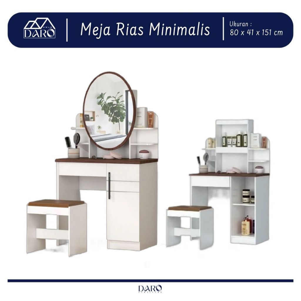 Meja Rias Cermin Oval Rak Make Up Murah Warna White