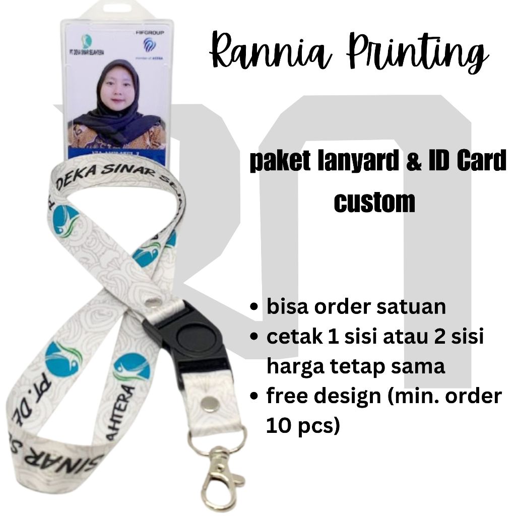 

paket custom lanyard + ID Card (ukuran 1,5cm , 2cm , 2,5cm)