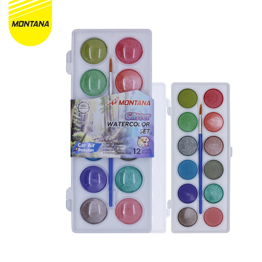 

MurahMurahATK WaterColor Cake Glitter 12 Warna / Cat Air Montana TWGC-12 / WaterColor Cake Glitter
