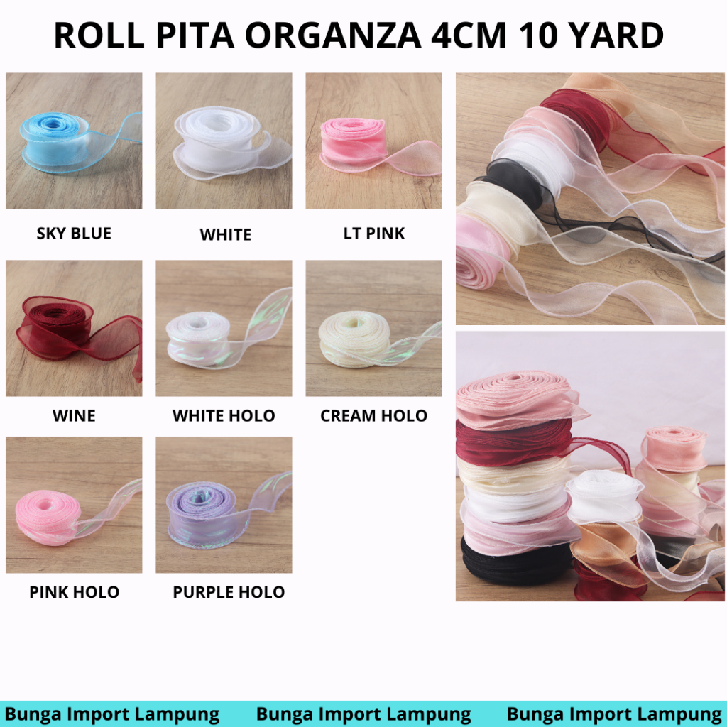 

(ROLL) Pita Organza Korean Reborn 4 cm 10 Yard Varian Biasa Dan Hologram