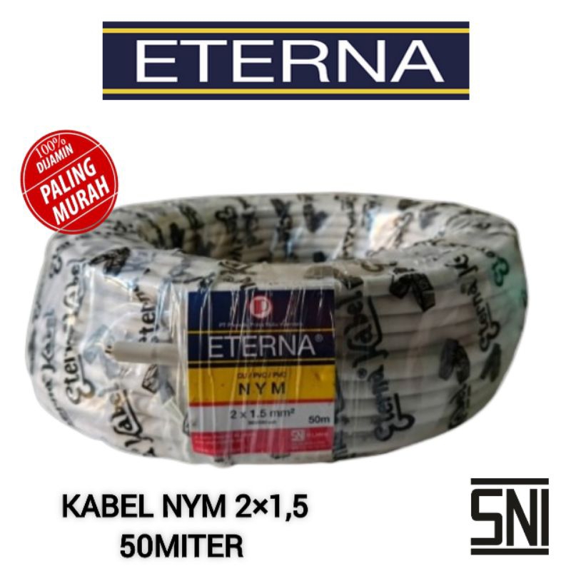 KABEL ETERNA NYM 2x1,5 50METER (KAWAT TEMBAGA MURNI)SNI.ORIGINAL