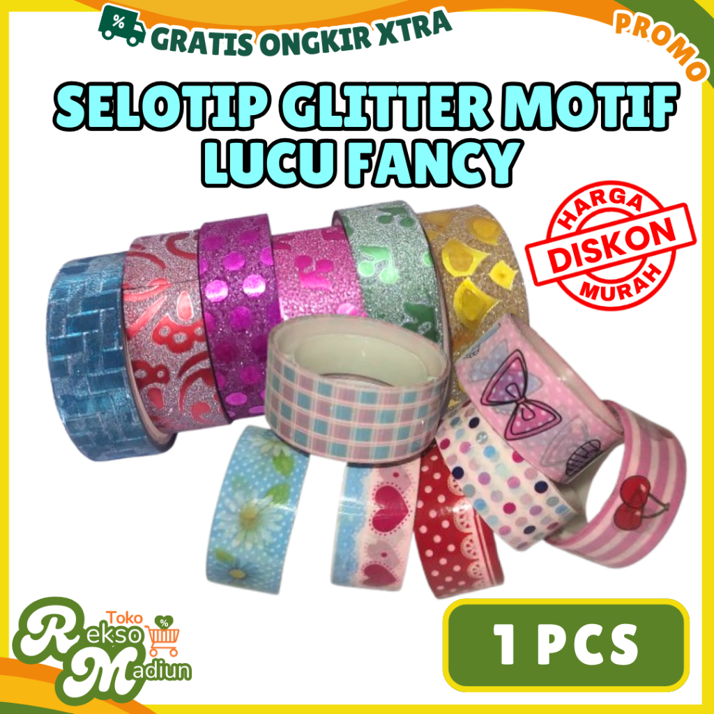 

ISOLASI Glitter Motif Lucu Fancy Warna Warni (1 PCS) - Washi Tape Selotip Dekorasi Bujo Buku Kado