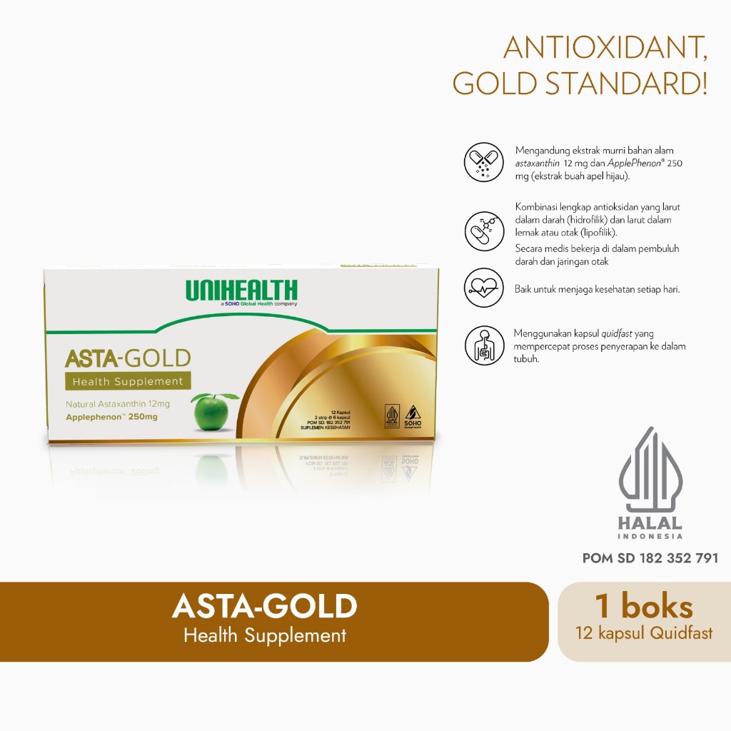 ASTAXANTHIN + STEMCEL  Asta-Gold - Antioksidan "Berstandar Emas" I UNIHEALTH SOHO Global Health.Tbk