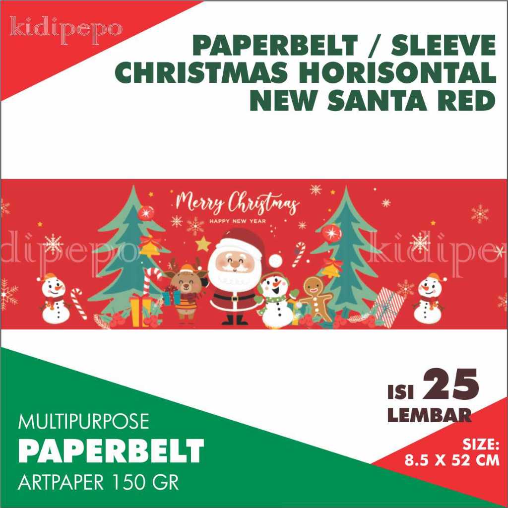 

PAPERBELT / SLEEVE NATAL/CHRISTMAS HORIZONTAL NEW SANTA RED – ISI 25 LBR