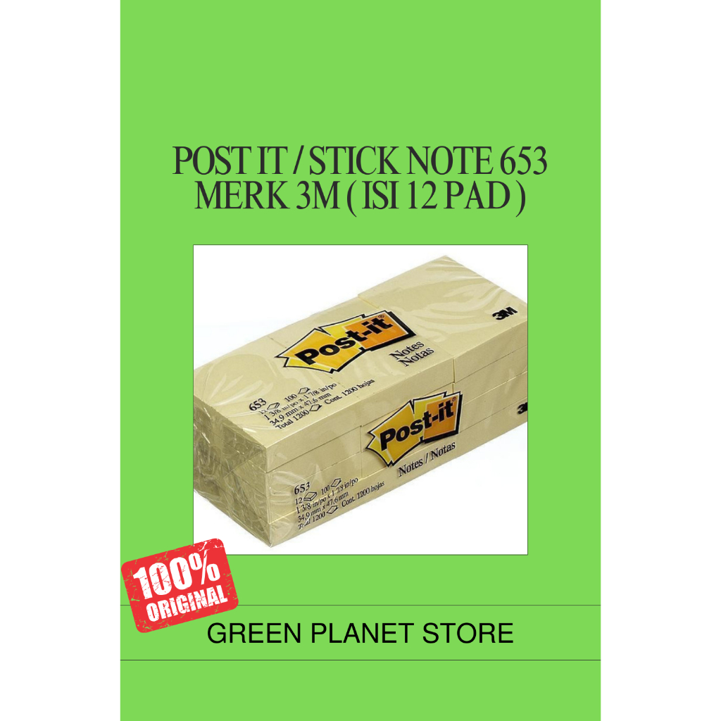 

Post it / Stick Note 653 merk 3M ( Isi 12 pad )