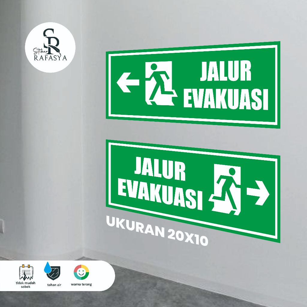 

Stiker Dinding Jalur Evakuasi / stiker arah pintu evakuasi Ukuran 20x10cm + laminasi Glosy