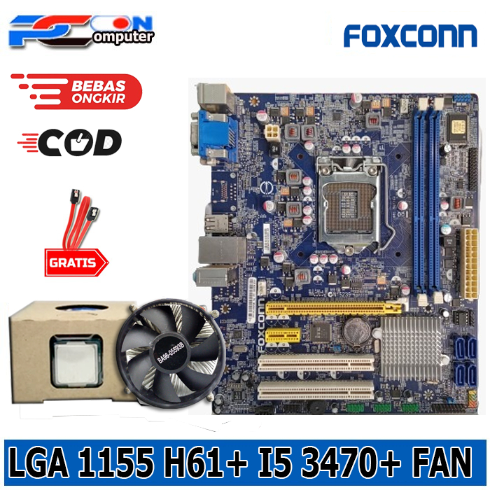 Paket Mobo Motherboard LGA 1155 H61 + Processor I5 3470 + Fan