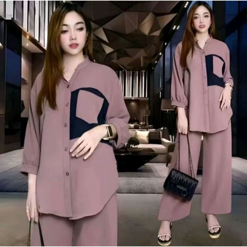 Setelan Wanita Rachel One Set Premium Variasi Kantong | Setelan Wanita Baju Atasan Celana Rachel One