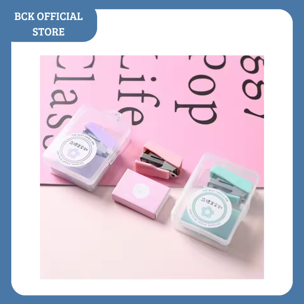 

BCK Mini Stapler Kecil Macaroon Warna Pastel Esthetic Set ( Stapler+Isi+Box)