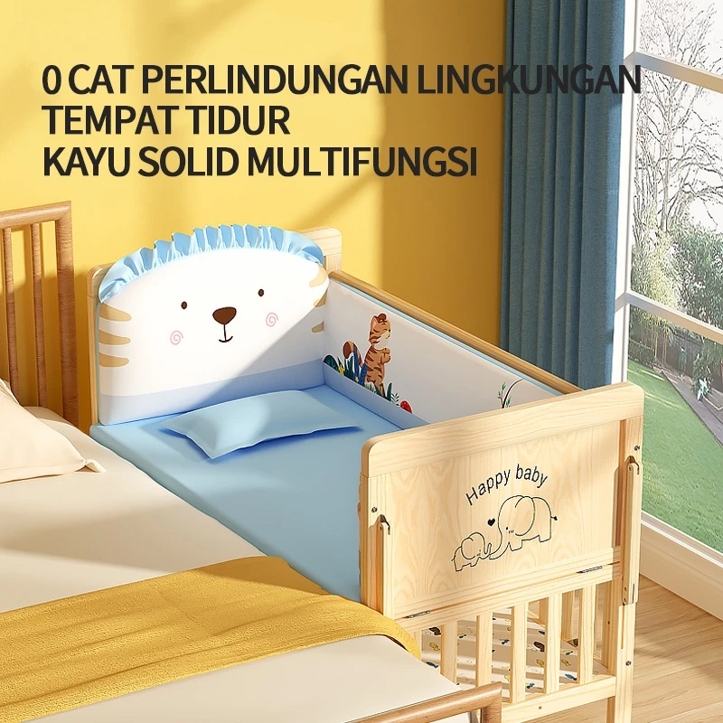 Tempat Tidur Bayi kayu solid multifungsi Kelambu Bayi Box Ranjang Bayi Kayu Tempat Tidur Ayunan Mult