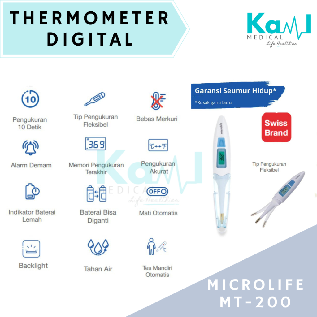 Microlife Thermometer Digital MT-200 Alat Ukur Suhu Badan Pengukur Termparatur Suhu Badan JunDW