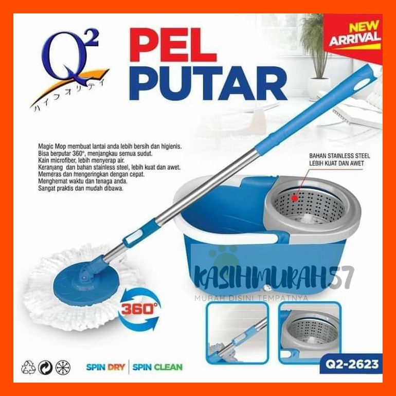 MAGIC MOP Q2-2623 / ALAT PEL LANTAI Q2 2623 / PEL LANTAI SPIN MOP SUPER MOP PEL PUTAR 360° EMBER PEN
