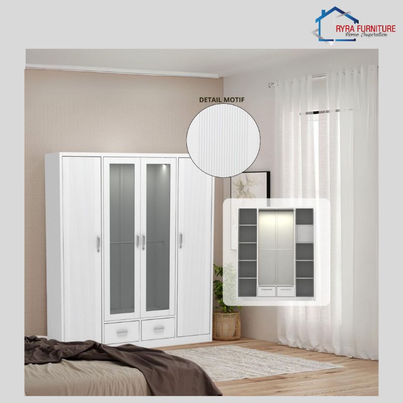 PIRA - LINIO 4P FGD MWD LEMARI PAKAIAN BESI 4 PINTU DENGAN LACI DAN LED