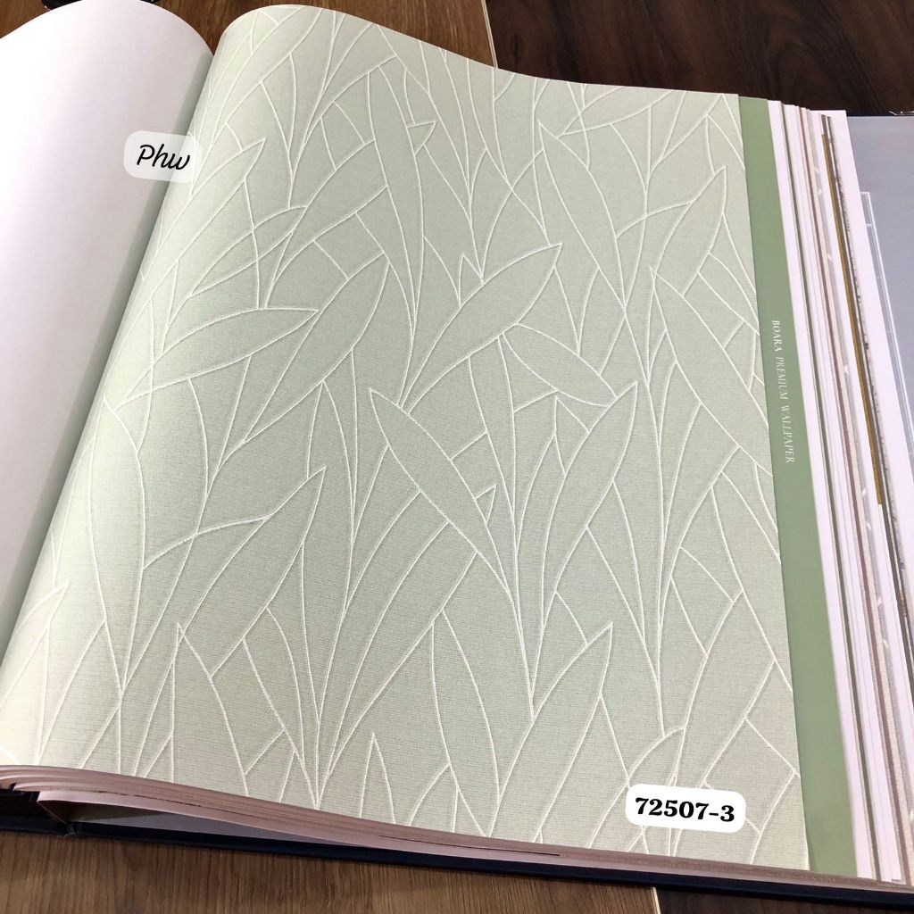 Wallpaper Dinding Korea Motif Daun Minimalis Hijau Putih Soft Varian Polos Boara