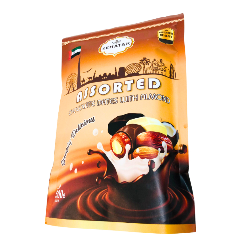 

Coklat Kurma Almond 500gr | Sehatak Assorted Chocolate Dates With Almond | Coklat Arab Mix | Coklat Turkey