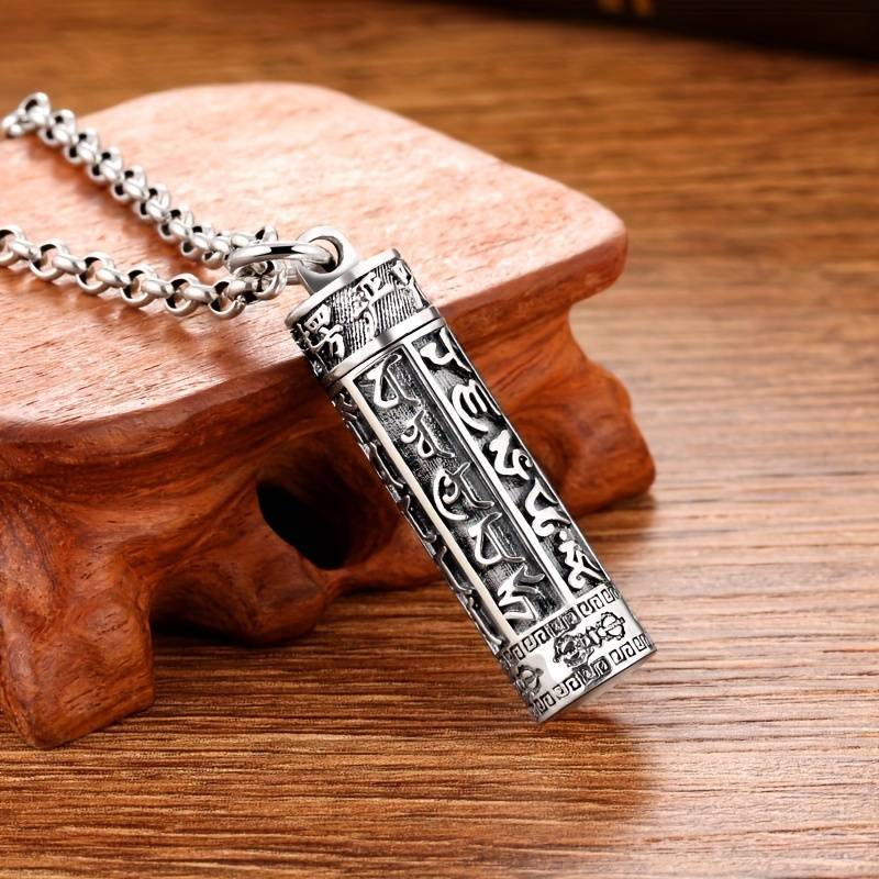 Kalung Tabung / Aksesoris Bandul Buddhis Wadah Abu Untuk Cowok Cewek Vintage Retro Classic / Liontin