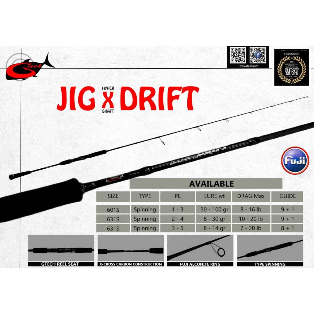 Rod SPINNING GTECH JIG HYPER X SHAFT DRIFT (ONE PIECE SECTION)