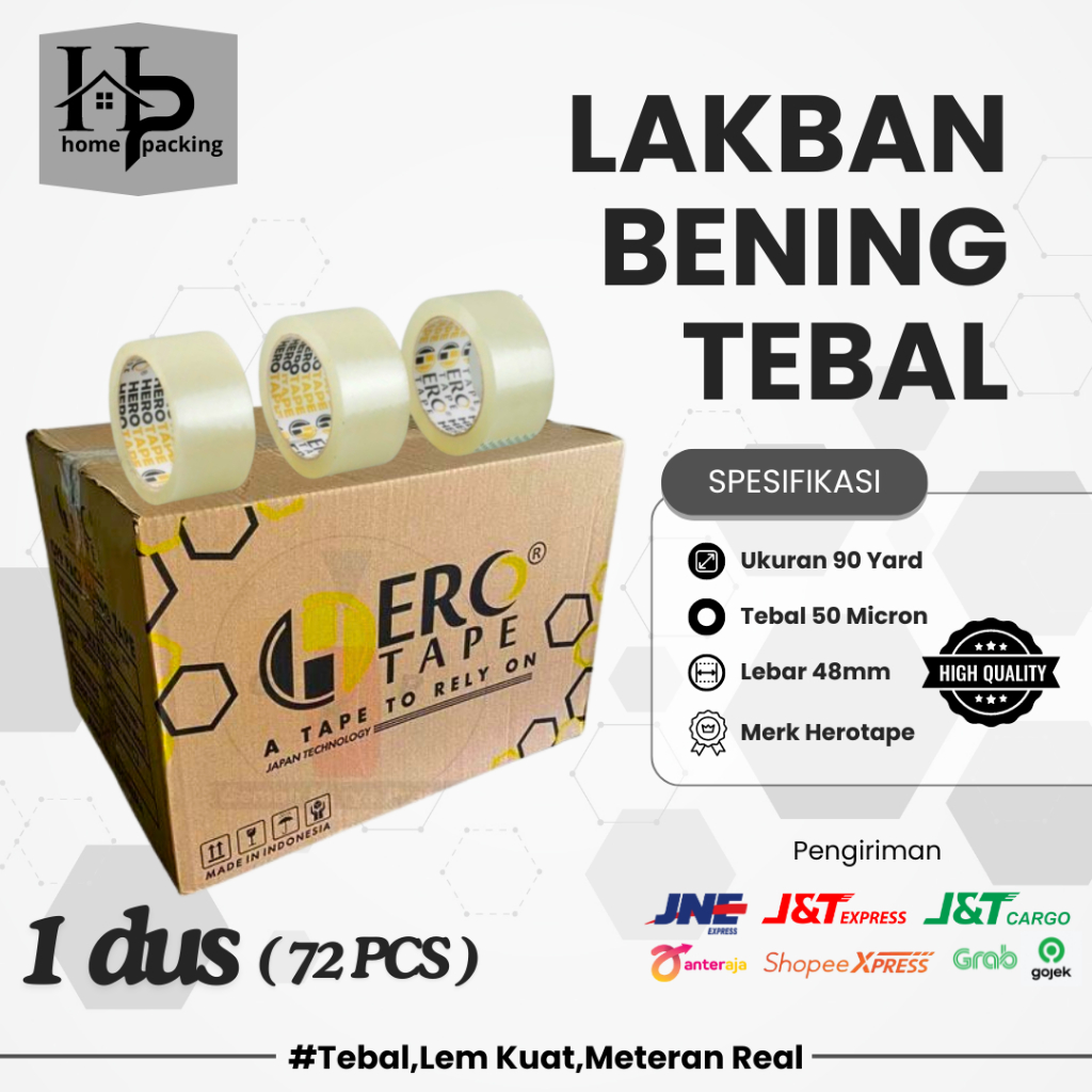 

LAKBAN HERO TAPE BENING 90 YARD ECONOMIS 45MM 1 DUS ISI 72 PCS