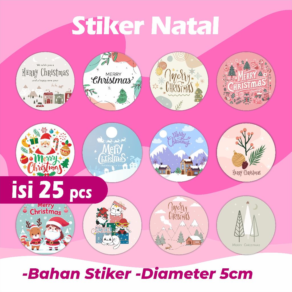 

Stiker Natal Bulat - Stiker label christmas - sticker hampers natal