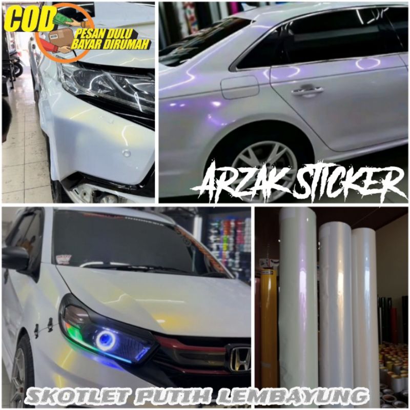 Stiker Skotlet Putih Lembayung Ungu Gold Biru Lebar 150cm / Sticker Mobil Putih Mutiara PREMIUM