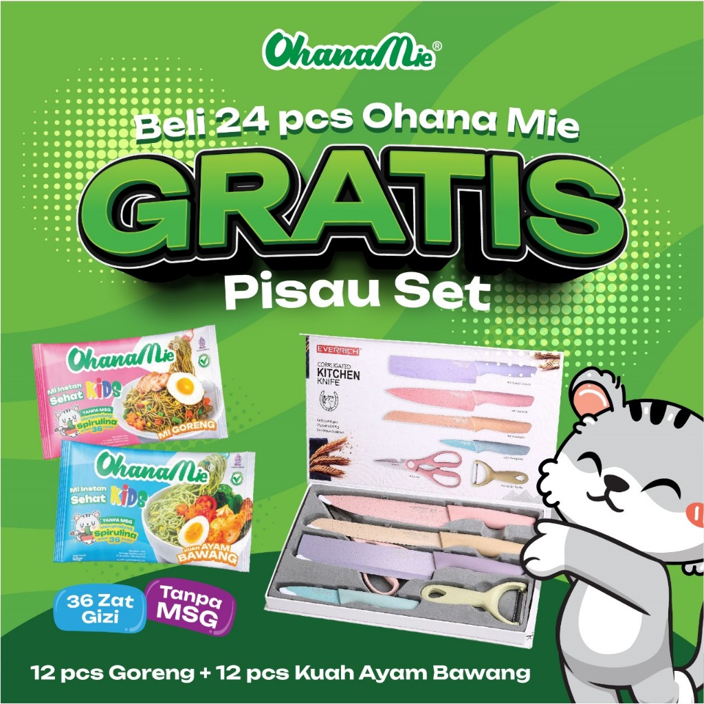 

GRATIS Pisau Set Mie Instan Anak Sehat Spirulina Non MSG dan Pengawer mi oven Ohana Mie - 24 pcs