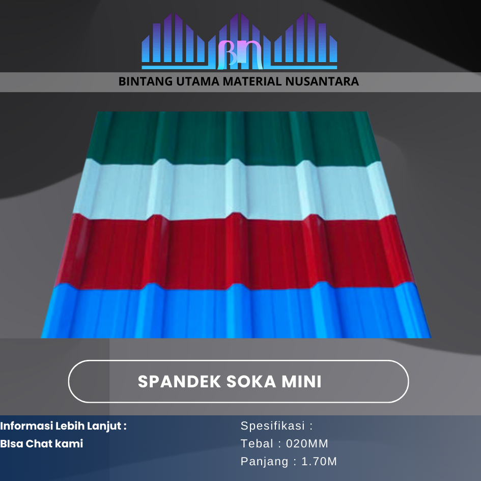 Atap Spandek Soka / Atap Gudang / Atap Rumah 020mm x 1.70m