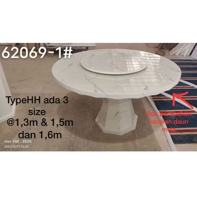 Meja Makan Marmer Bulat 150cm - Set lengkap putaran - Full Marmer - Only Meja - Import