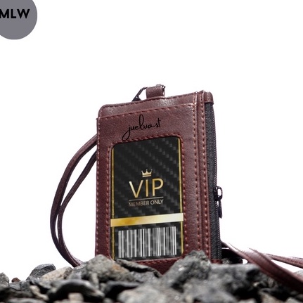 

Ready Merakyat MLW ID Card Holder Lanyard Kulit Name Tag Lanyard PU Leather Resleting Slot Card