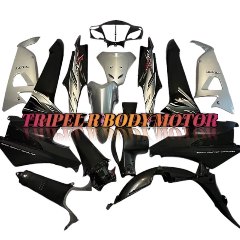 FULL BODY HALUS KASAR SUPRA FIT NEW / FIT NEW / FIT X SILVER HITAM PLUS STIKER