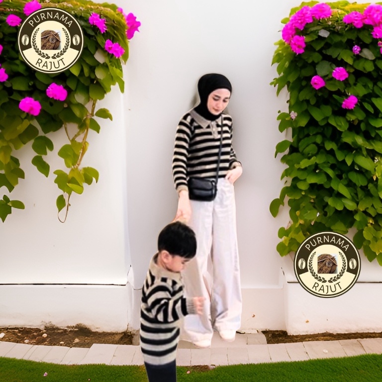 Baju Rajut Couple Ibu Anak Perempuan Laki laki Sweater Couple keluarga Knit Stripe Polet garis ART H