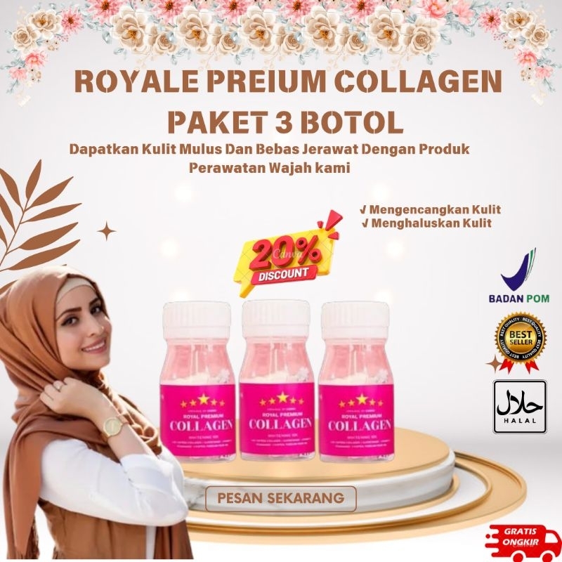 PROMO 3 Botol ROYALE PEPTIDE Collagen Gluthatione Booster Whitening Grade A+ Original Bpom & Halal