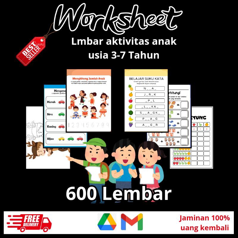 Lembar aktivitas anak worksheet printable untuk anak usia dini 3-7 tahun