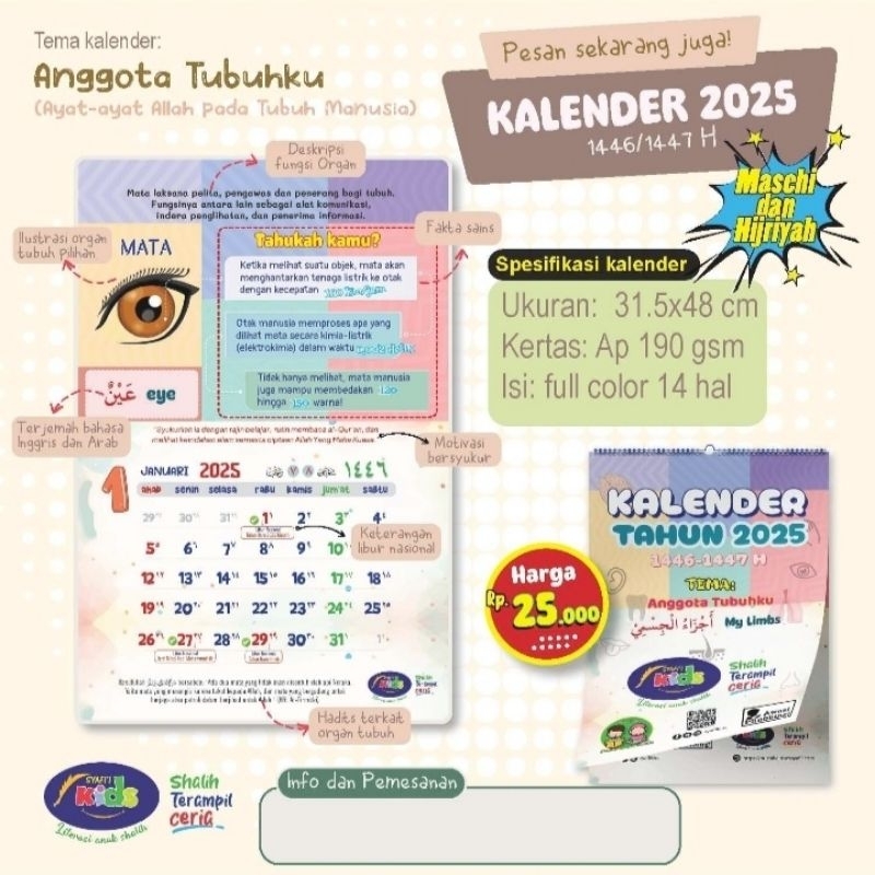 

KALENDER Edukasi Anak Muslim 2025 PENERBIT IMAM SYAFII BULAN HIJRIAH Dan masehi