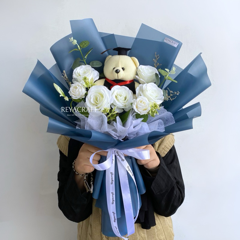 REYACRAFT Buket Bunga Boneka Wisuda | Buket Bunga Putih Setiabudi Bandung | Buket Bunga Biru | Buket