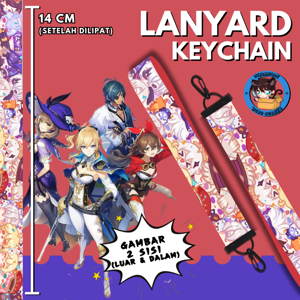 

Lanyard Strap Anime 2 Sisi / Genshin Impact / Lanyard Custom Suka Suka / Gantungan kunci layard keychain
