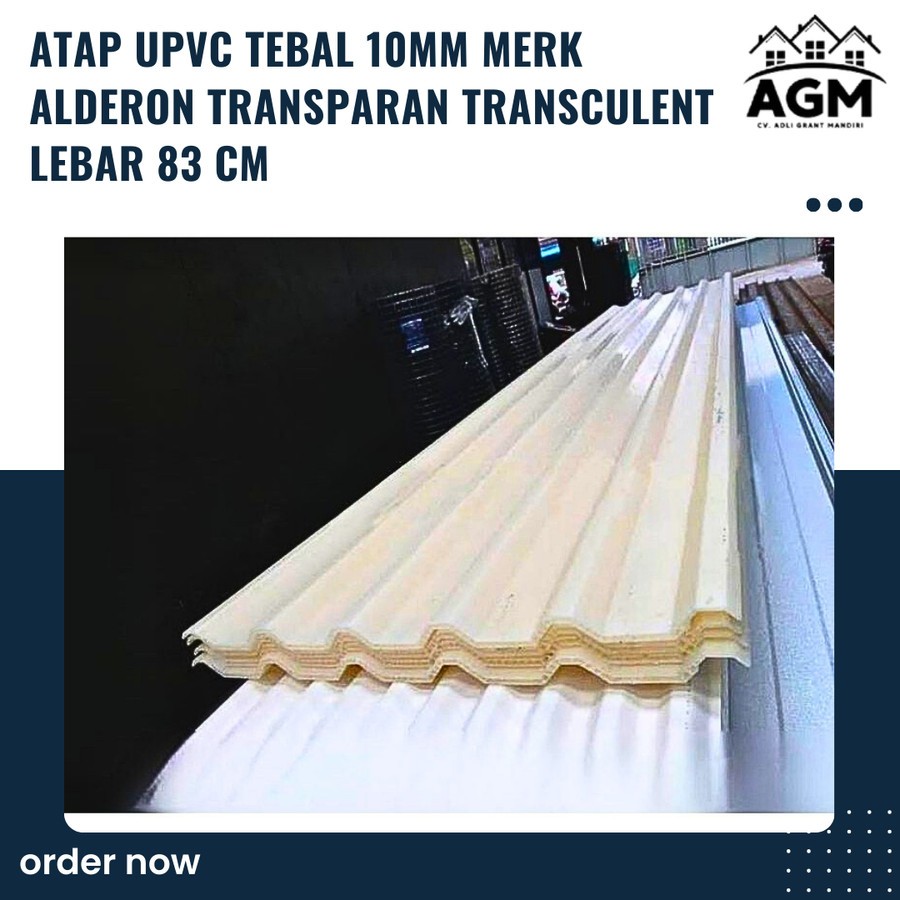 atap upvc tebal 10 mm merk alderon transparan transculent lebar 83 cm