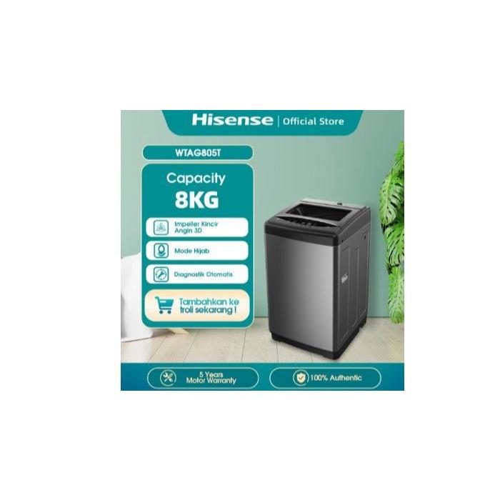 MESIN CUCI 1 TABUNG TOP LOAD HISENSE 805T / Mesin Cuci 1 Tabung 8 kg Hisense WTA G805T