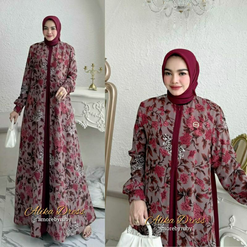 cod//gamis motif ceruti//gamis elegant//gamis simple Alika dress